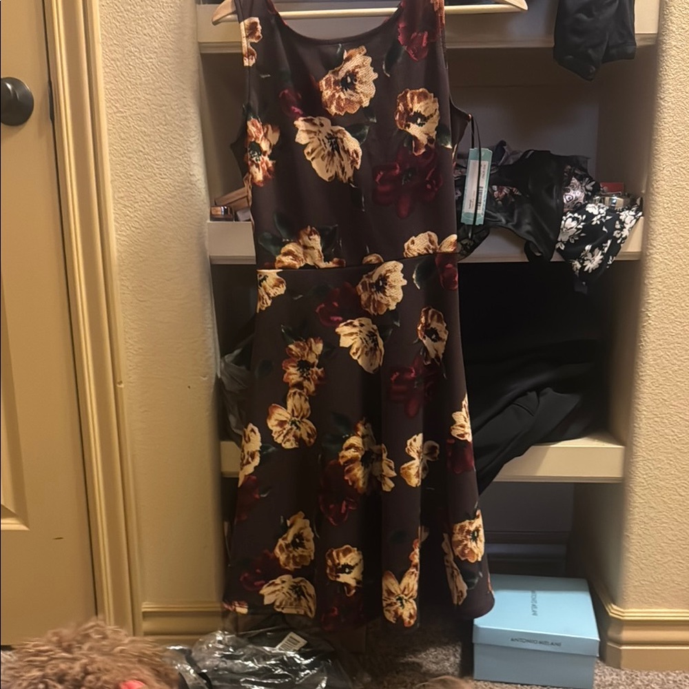 Kaileigh Gold and Orange Sundress Midi Scoop Neck